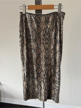E.ssue Black and Brown Sequin Snake-Print Midi Skirt